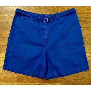 Vintage Lauren Ralph Lauren Blue Cotton Belted Shorts Women's Size‎ 14 Beach